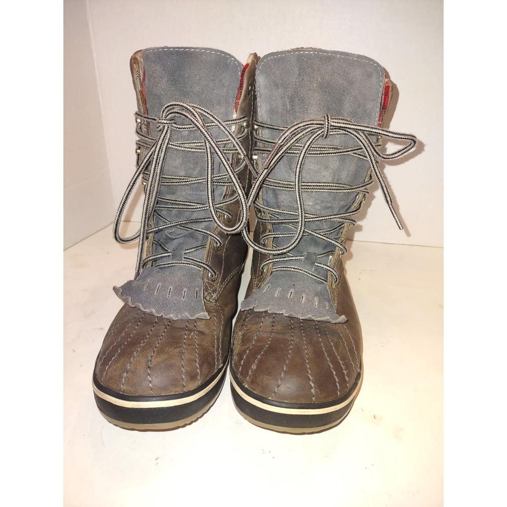 Sorel Tivioli 18 Brown Leather Plaid Waterproof Duck Boots NL1774-005 Womens 9 - Picture 3 of 8